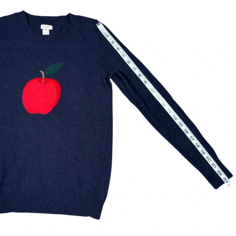 J. Crew Apple Print Teddie Navy Crew Neck Sweater Women’s Size XS
